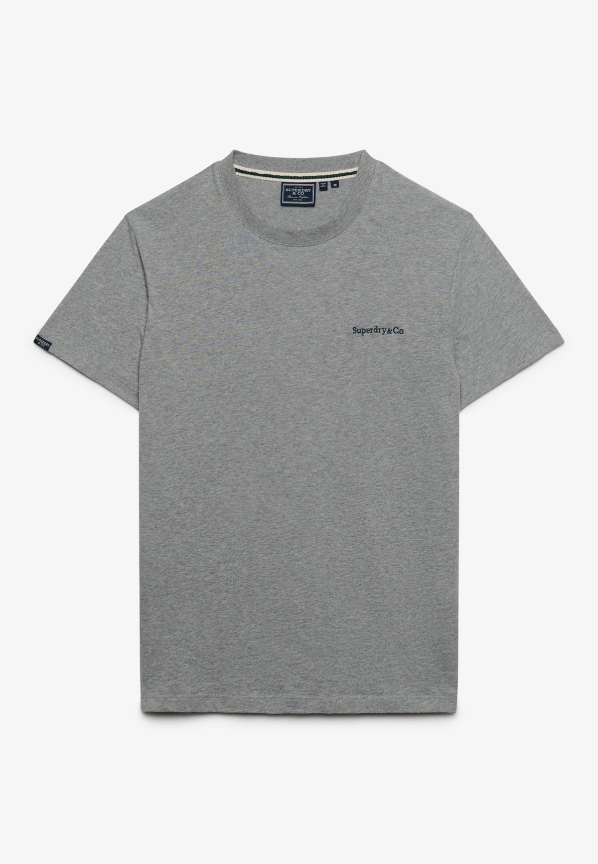 Superdry Essential Company Logo Tee in Sleet Grey Marl/Green angled view