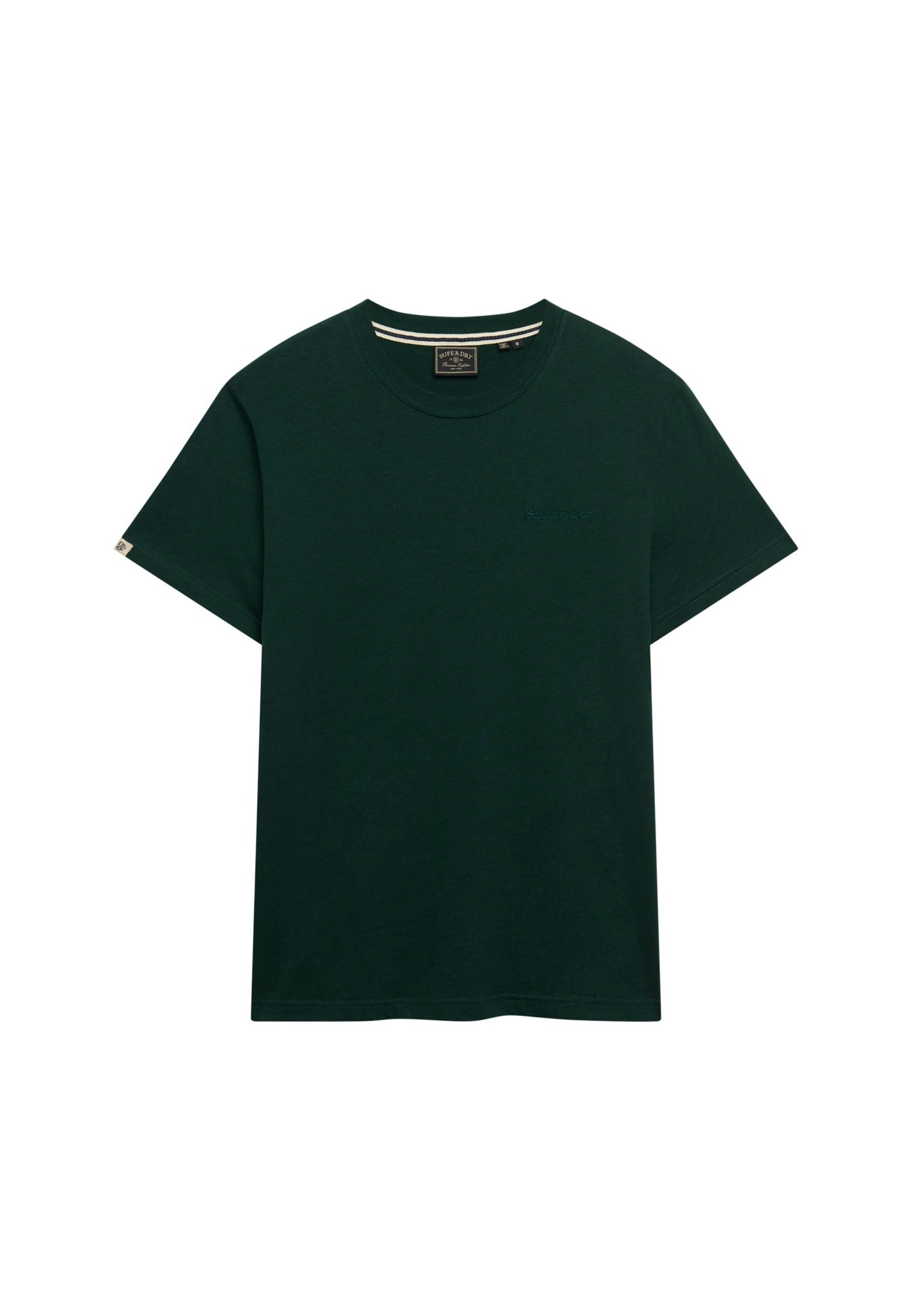 Superdry Essential Company Logo Tee in Forest Green/Deep Green angled view