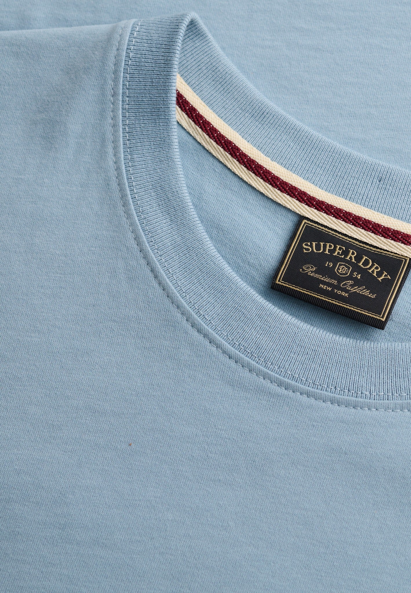 Superdry Essential Company Logo Tee in China Blue/Pink collar detail