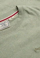 Superdry Essential Company Logo Tee in Vintage Sage Green Marl/Green collar detail