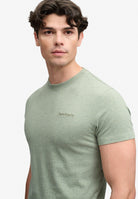 Superdry Essential Company Logo Tee in Vintage Sage Green Marl/Green angled model view