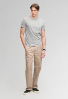 Superdry Essential Company Logo Tee in Sleet Grey Marl/Green full length view
