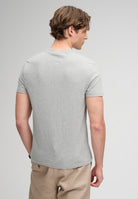 Superdry Essential Company Logo Tee in Sleet Grey Marl/Green back view on model