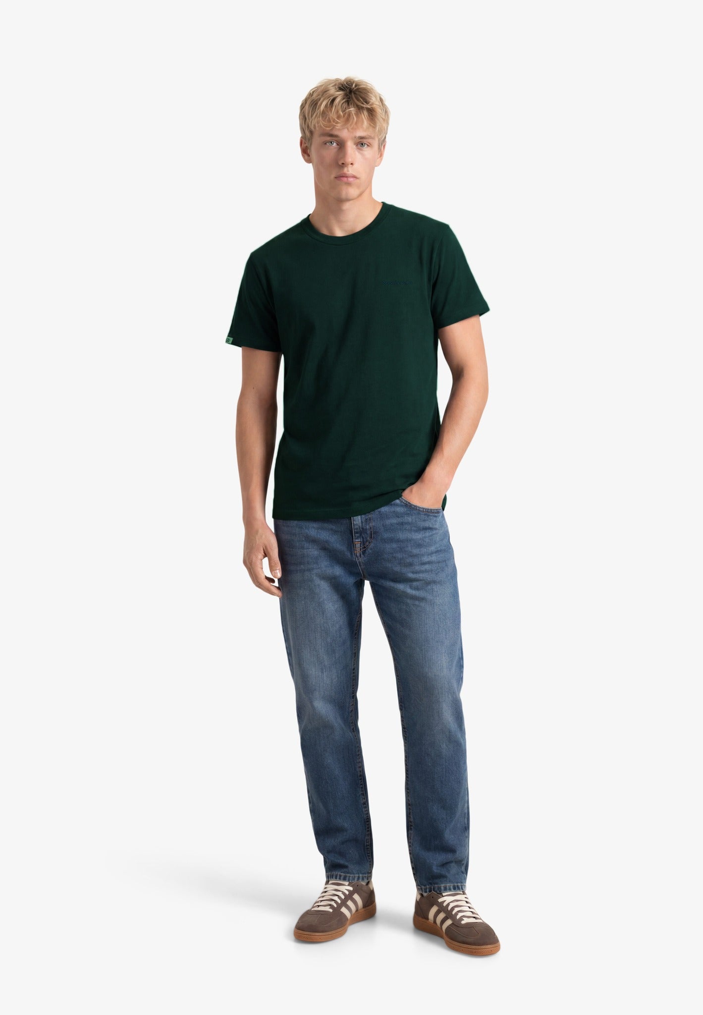 Superdry Essential Company Logo Tee in Forest Green/Deep Green full length model view