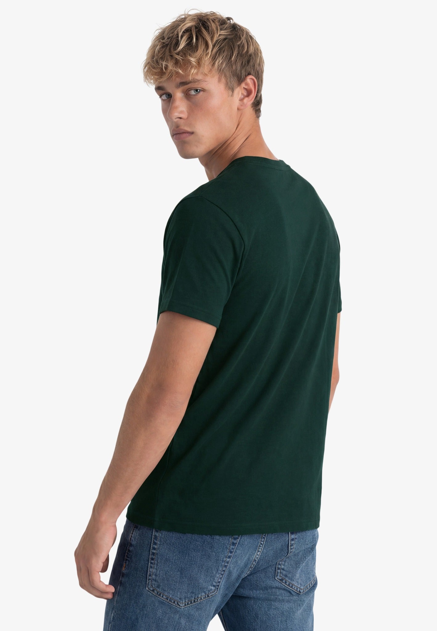 Superdry Essential Company Logo Tee in Forest Green/Deep Green back model view