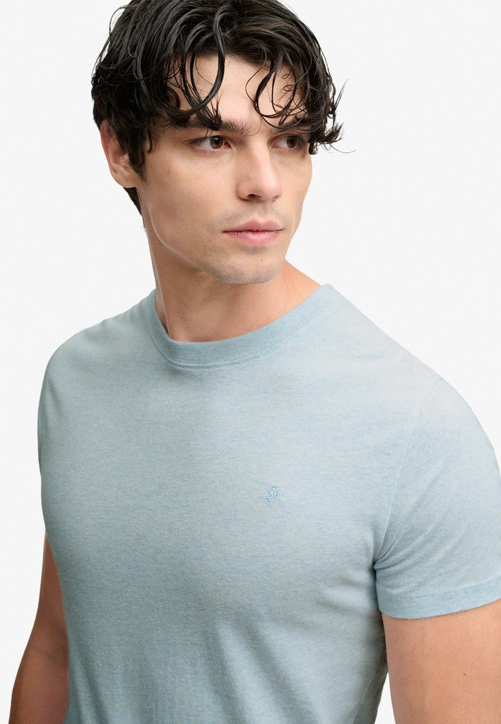 Superdry Essential SDCO Logo Embroidered T-Shirt in Icy Blue Marl/Light Blue, front close-up model view