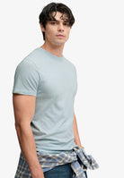 Superdry Essential SDCO Logo Embroidered T-Shirt in Icy Blue Marl/Light Blue, three-quarter model view