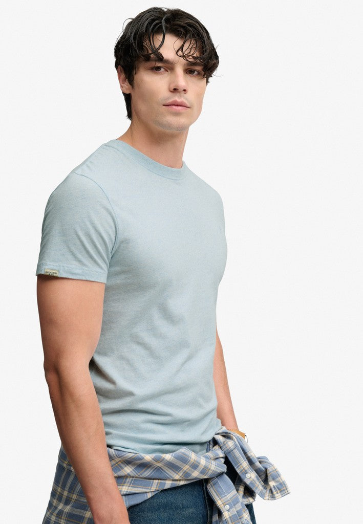 Superdry Essential SDCO Logo Embroidered T-Shirt in Icy Blue Marl/Light Blue, three-quarter model view