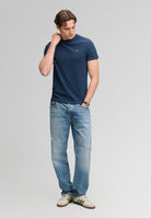 Superdry Essential Sdco Logo Embroidered Tee in Deep Sea Blue Marl/Orange full length model view