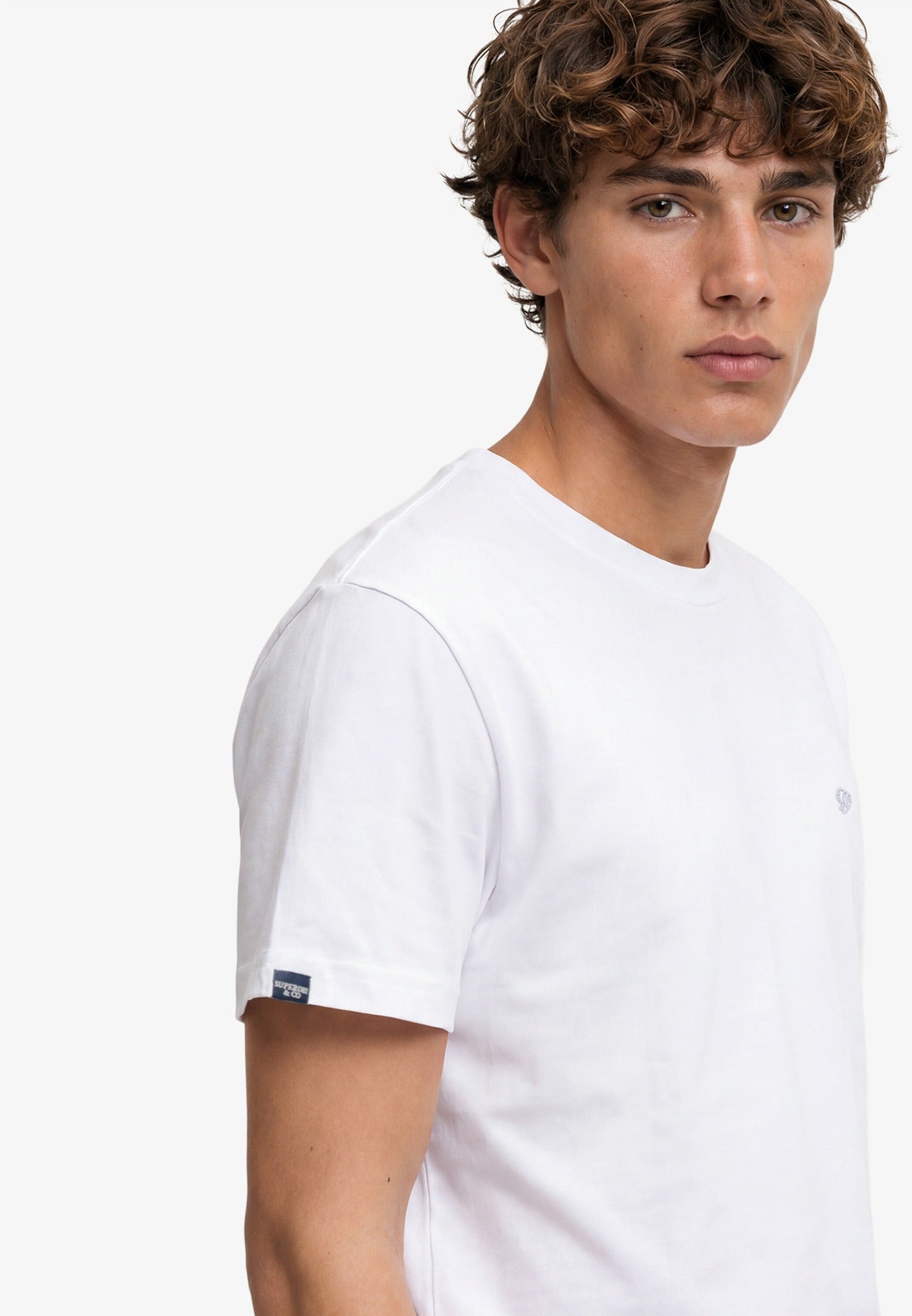 Superdry Essential Sdco Logo Embroidered Tee in Optic/Cold Grey angled model view