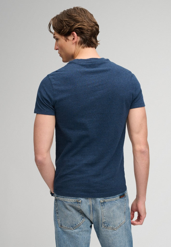 Superdry Essential Sdco Logo Embroidered Tee in Deep Sea Blue Marl/Orange back model view