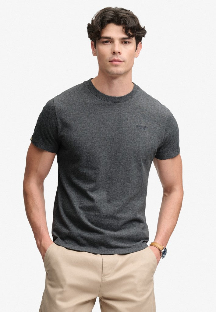 Superdry Essential Stacked Logo Embroidered Tee - Antique Grey Marl - stone Grey in Antique Grey Marl/Stone Grey front