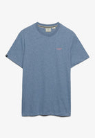 Superdry Essential Stacked Logo Embroidered Tee in Bay Blue Marl/Pink front view
