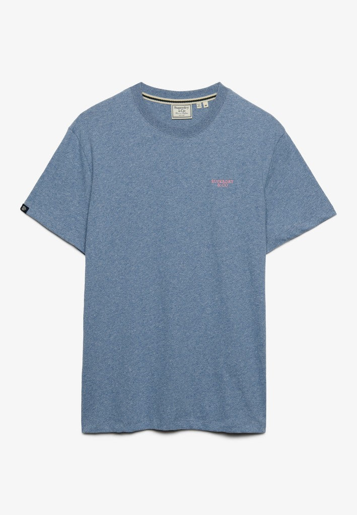Superdry Essential Stacked Logo Embroidered Tee in Bay Blue Marl/Pink front view
