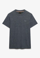 Superdry Essential Stacked Logo Embroidered Tee in Eclipse Navy/Grey Feeder/Grey front view