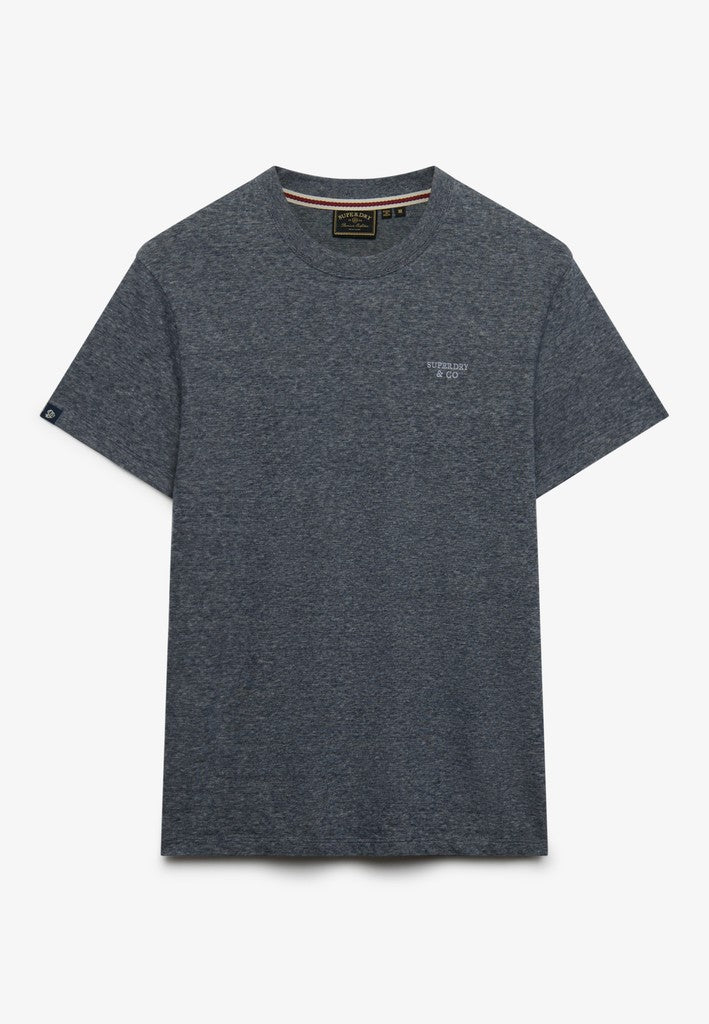 Superdry Essential Stacked Logo Embroidered Tee in Eclipse Navy/Grey Feeder/Grey front view