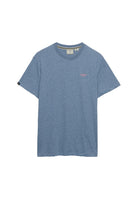 Superdry Essential Stacked Logo Embroidered Tee in Bay Blue Marl/Pink angled view