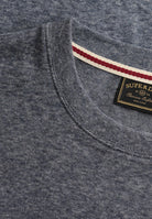 Superdry Essential Stacked Logo Embroidered Tee in Eclipse Navy/Grey Feeder/Grey collar detail