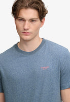 Superdry Essential Stacked Logo Embroidered Tee in Bay Blue Marl/Pink half model view