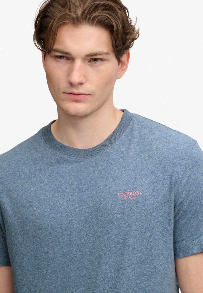 Superdry Essential Stacked Logo Embroidered Tee in Bay Blue Marl/Pink half model view