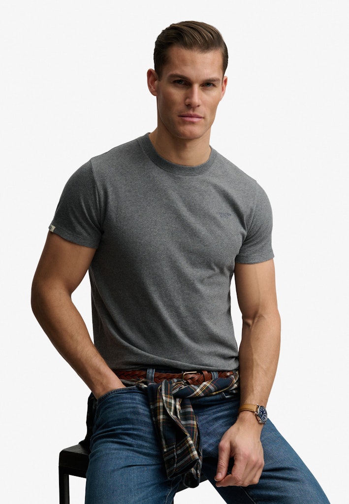Superdry Essential Stacked Logo Embroidered Tee - Antique Grey Marl - stone Grey in Antique Grey Marl/Stone Grey seated