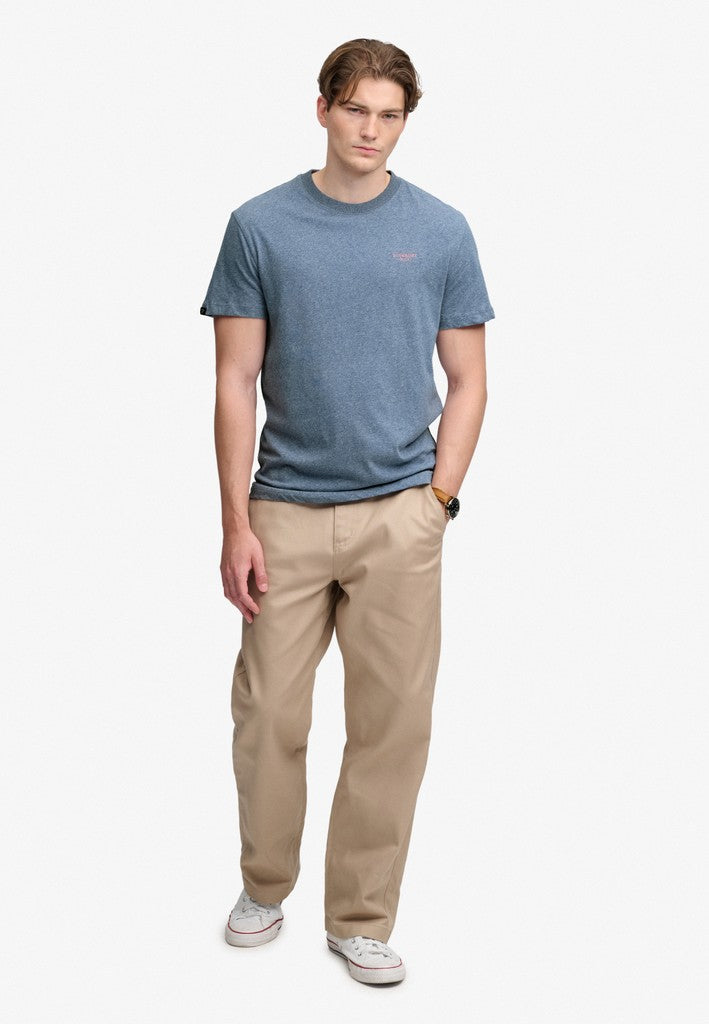 Superdry Essential Stacked Logo Embroidered Tee in Bay Blue Marl/Pink full length model view