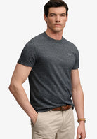 Superdry Essential Stacked Logo Embroidered Tee in Eclipse Navy/Grey Feeder/Grey angled model view