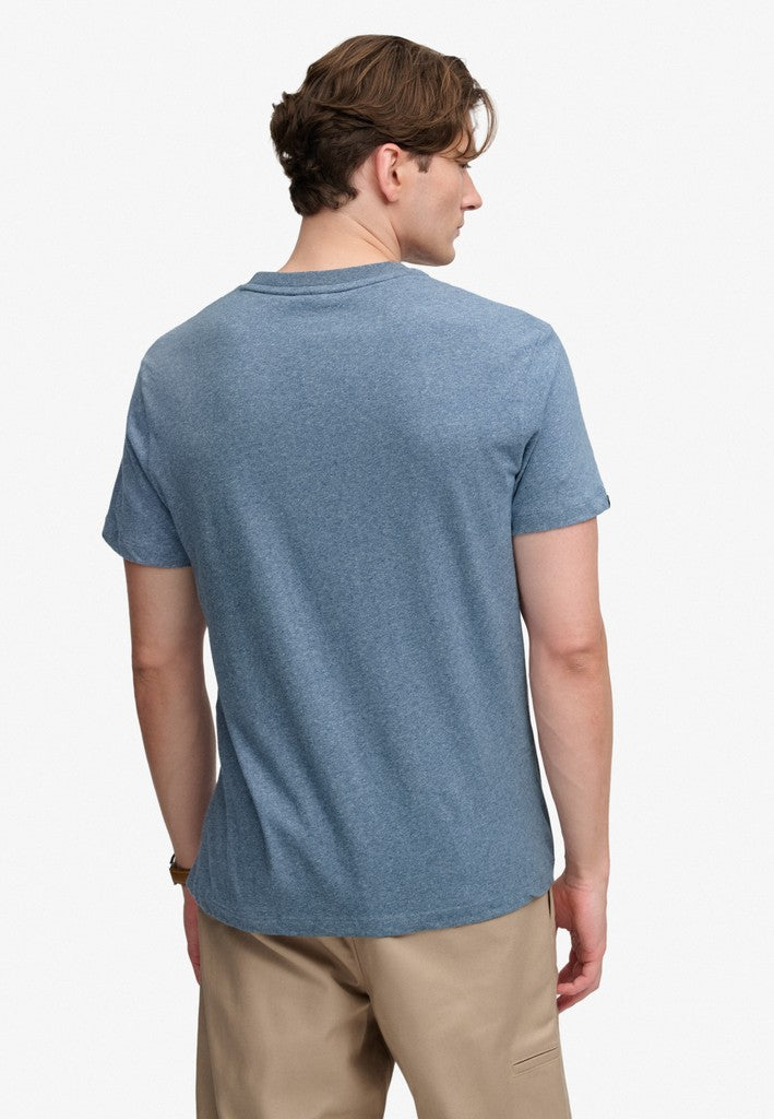 Superdry Essential Stacked Logo Embroidered Tee in Bay Blue Marl/Pink back model view