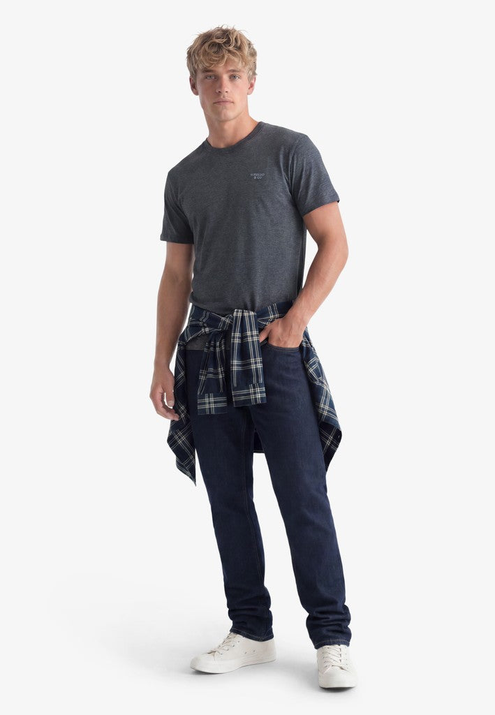 Superdry Essential Stacked Logo Embroidered Tee in Eclipse Navy/Grey Feeder/Grey full length model view