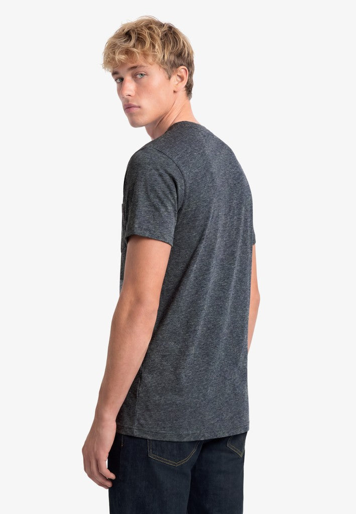 Superdry Essential Stacked Logo Embroidered Tee in Eclipse Navy/Grey Feeder/Grey back view