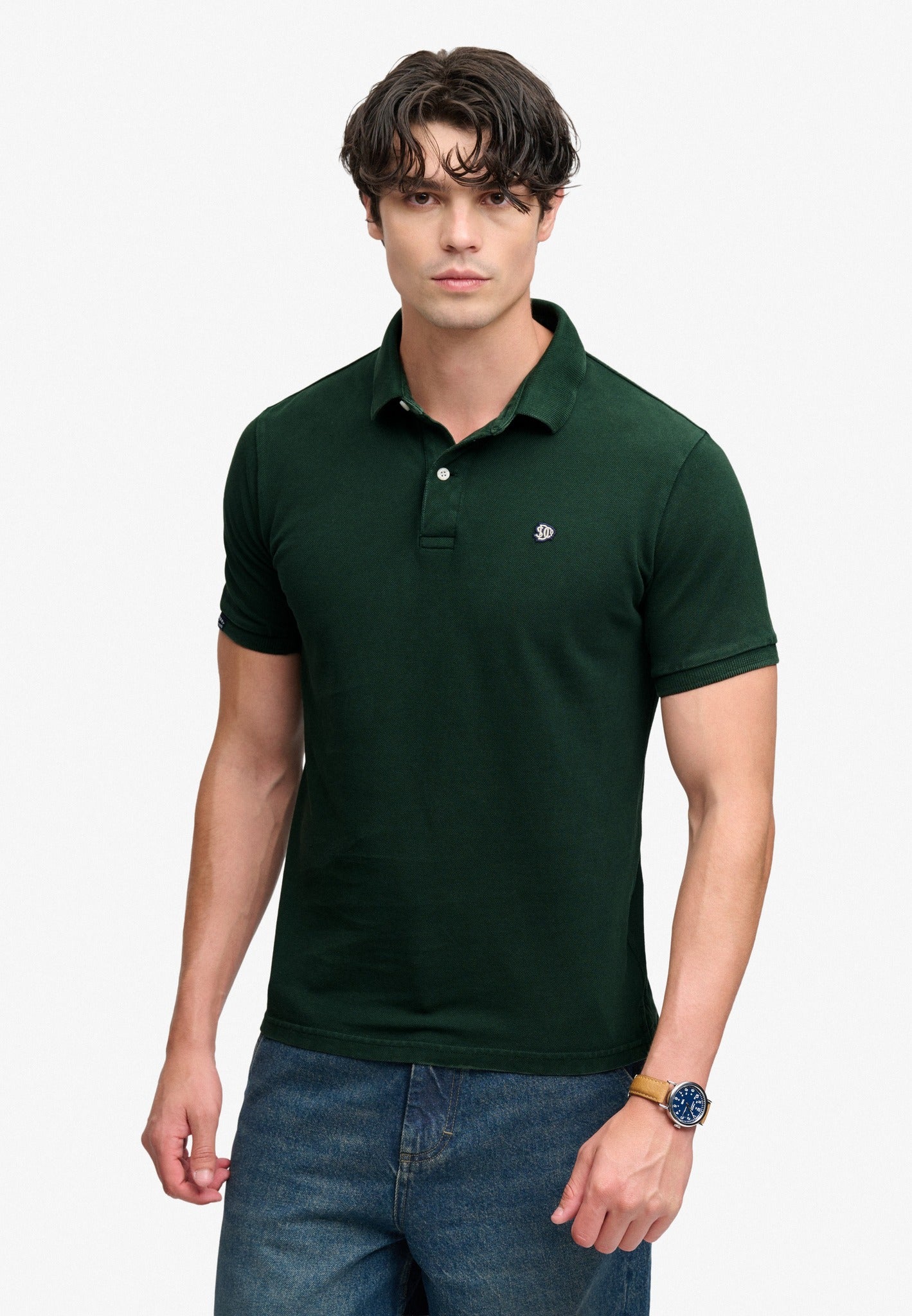 Superdry Vintage Destroy Polo in Mountain View on model