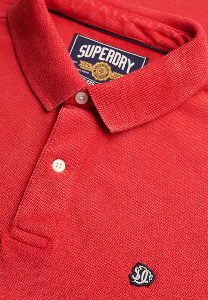 SUPERDRY Vintage Destroy Polo burnt red collar and button detail front view