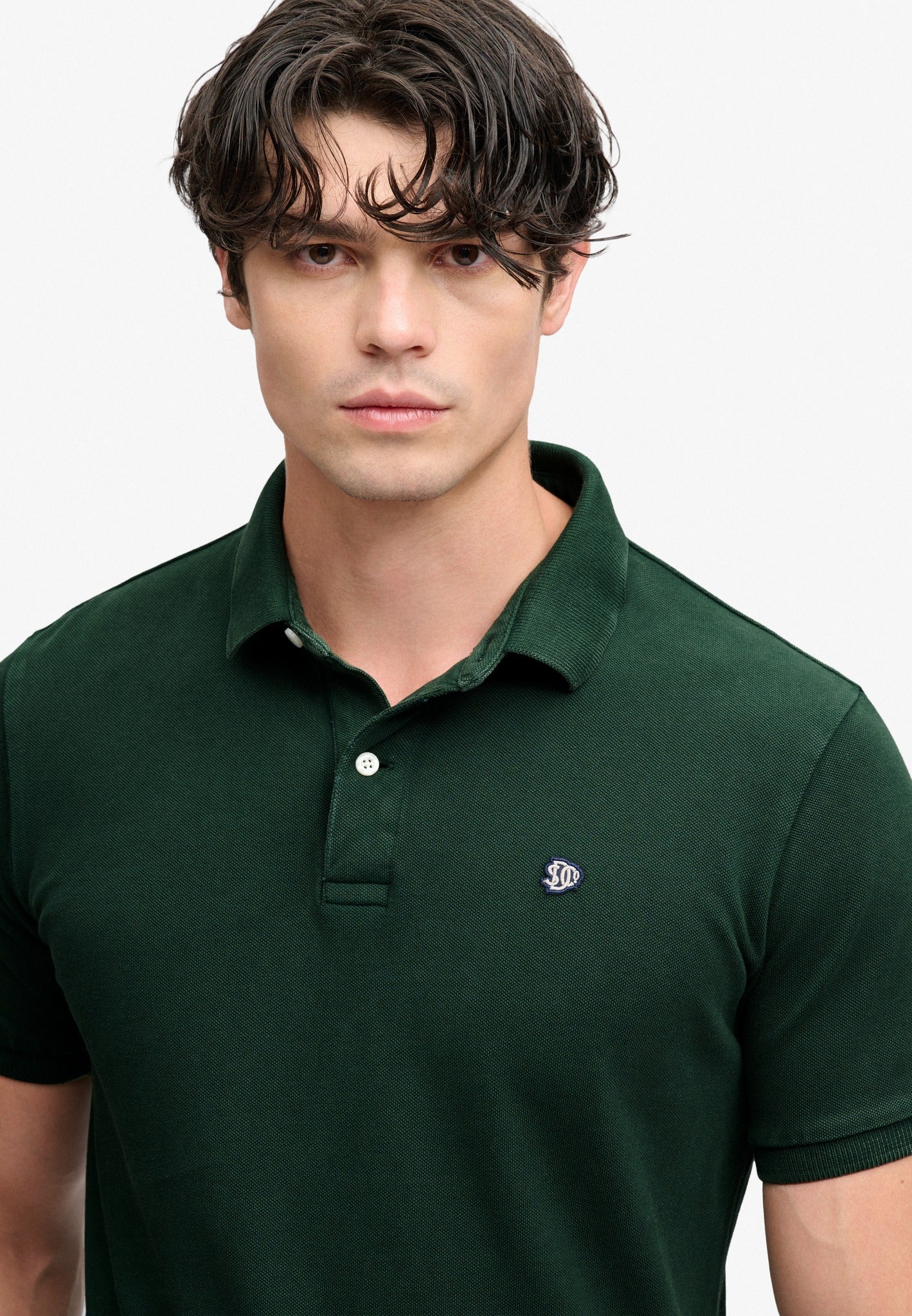 Superdry Vintage Destroy Polo in Mountain View upper body view