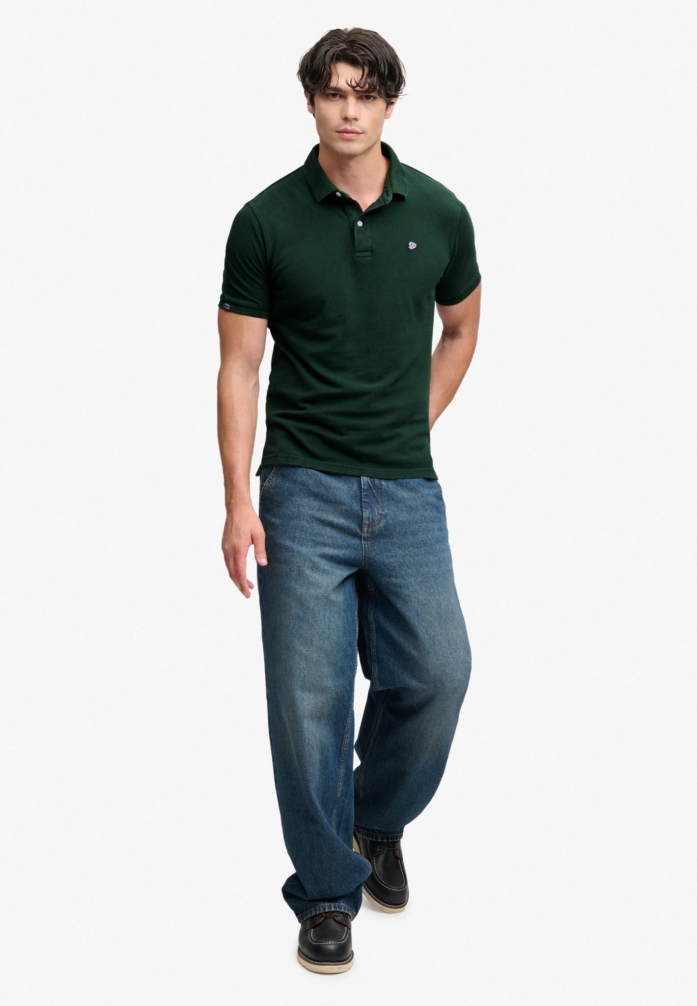 Superdry Vintage Destroy Polo in Mountain View full length view