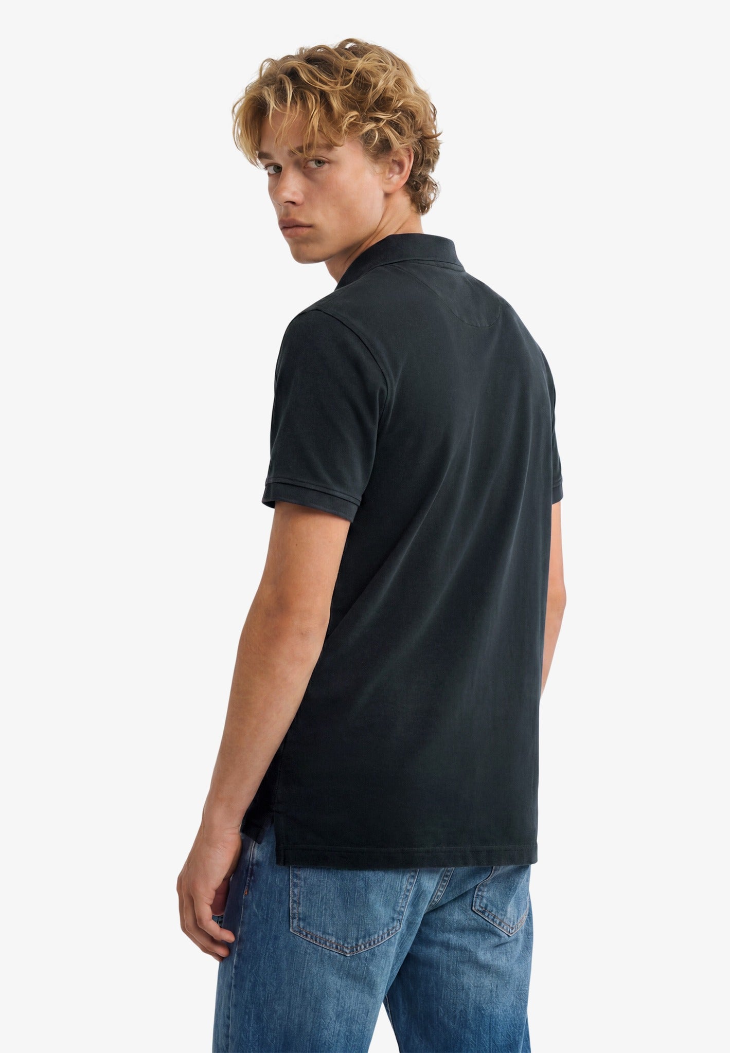 Superdry Vintage Destroy Polo in Eclipse Navy back model view