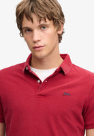 Superdry Classic Pique Polo in Red Dahlia half model view