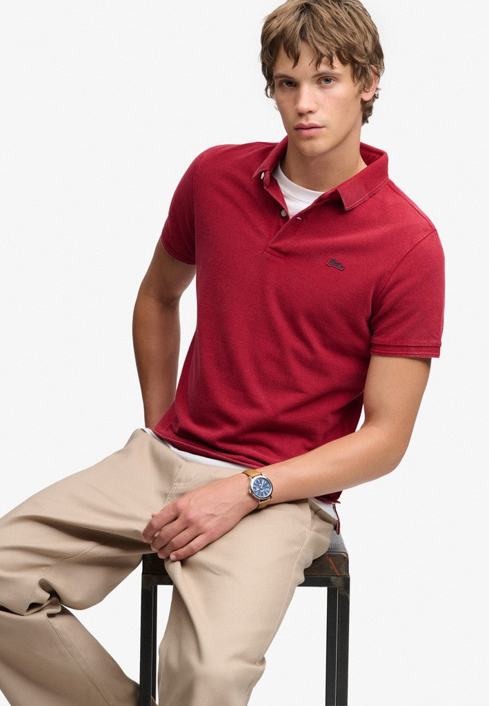 Superdry Classic Pique Polo in Red Dahlia seated model view