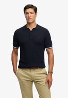 SUPERDRY Knitted Texture Short Sleeve Polo-Classic Navy Stag Classic Navy Stag front view