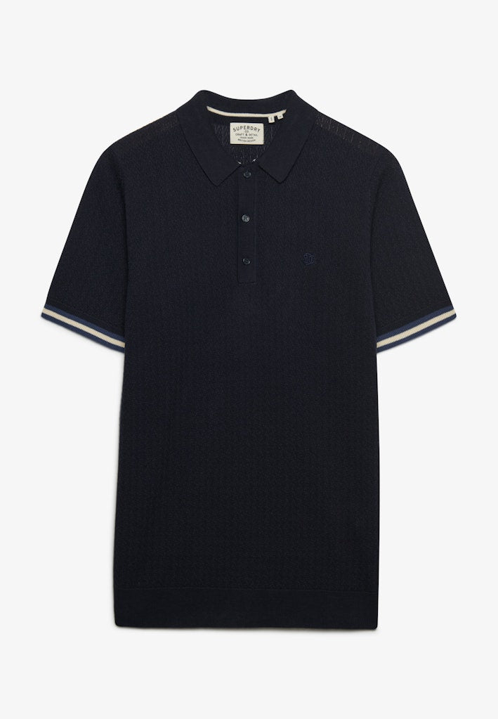 SUPERDRY Knitted Texture S/s Polo Classic Navy Stag short sleeve front view 2