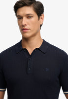 SUPERDRY Knitted Texture Short Sleeve Polo-Classic Navy Stag Classic Navy Stag detail view