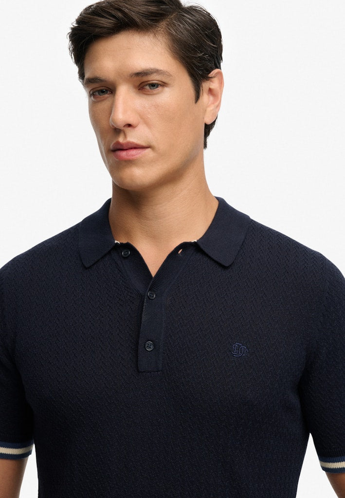 SUPERDRY Knitted Texture Short Sleeve Polo-Classic Navy Stag Classic Navy Stag detail view