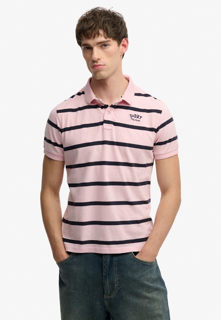 SUPERDRY Vintage Stripe Jersey Polo-Pink Navy Stripe Pink Navy Stripe front view