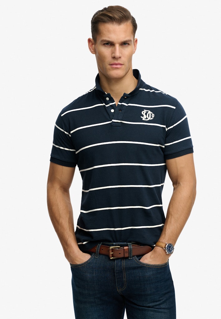 SUPERDRY Vintage Stripe Jersey Polo-Navy Stripe Navy Stripe front view
