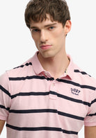 SUPERDRY Vintage Stripe Jersey Polo-Pink Navy Stripe Pink Navy Stripe model front view