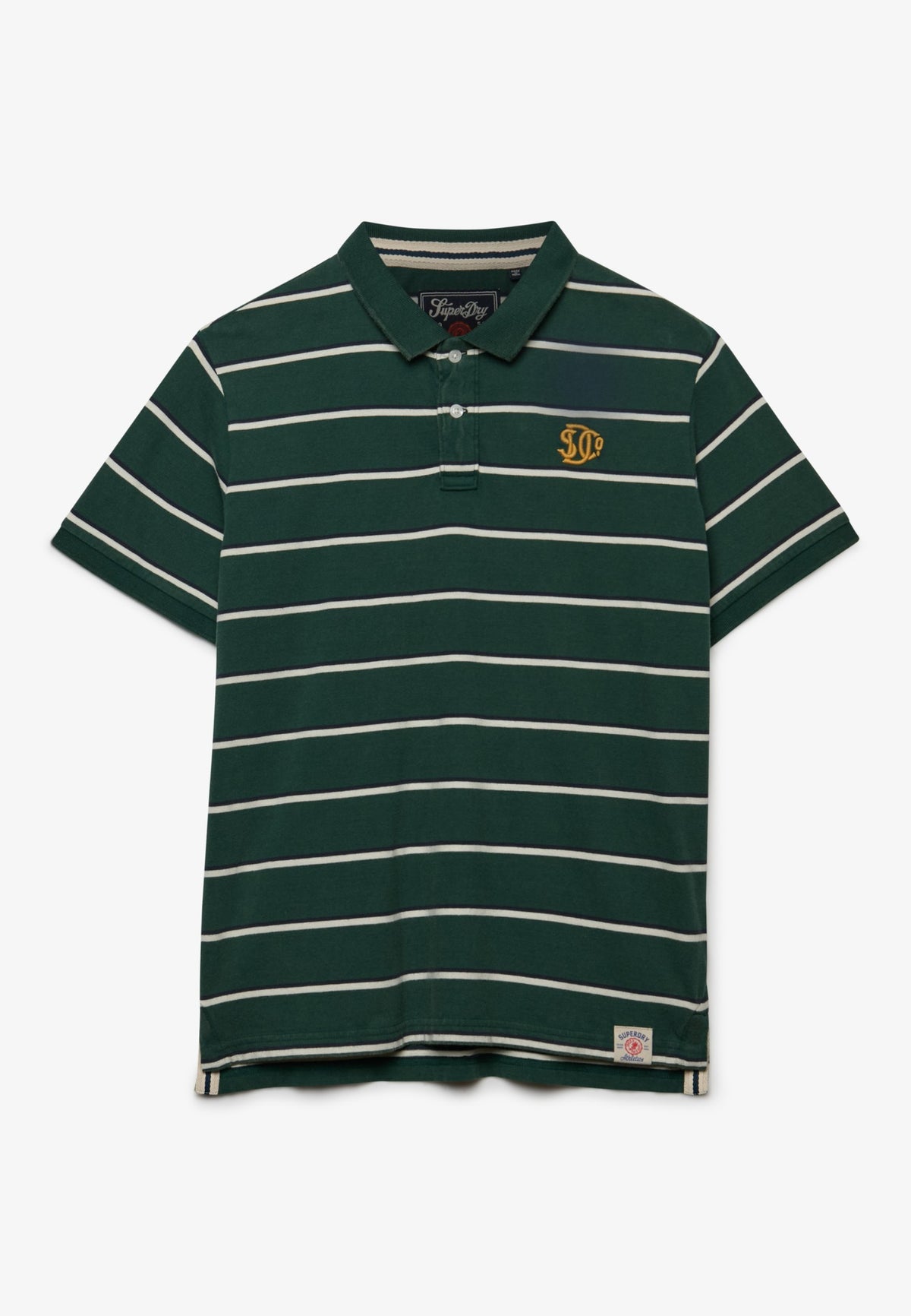 Superdry Vintage Stripe Jersey Polo in Green/Navy Stripe front view