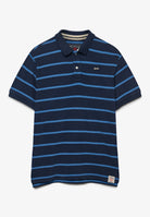Superdry Vintage Stripe Jersey Polo in Navy Blue Stripe front view