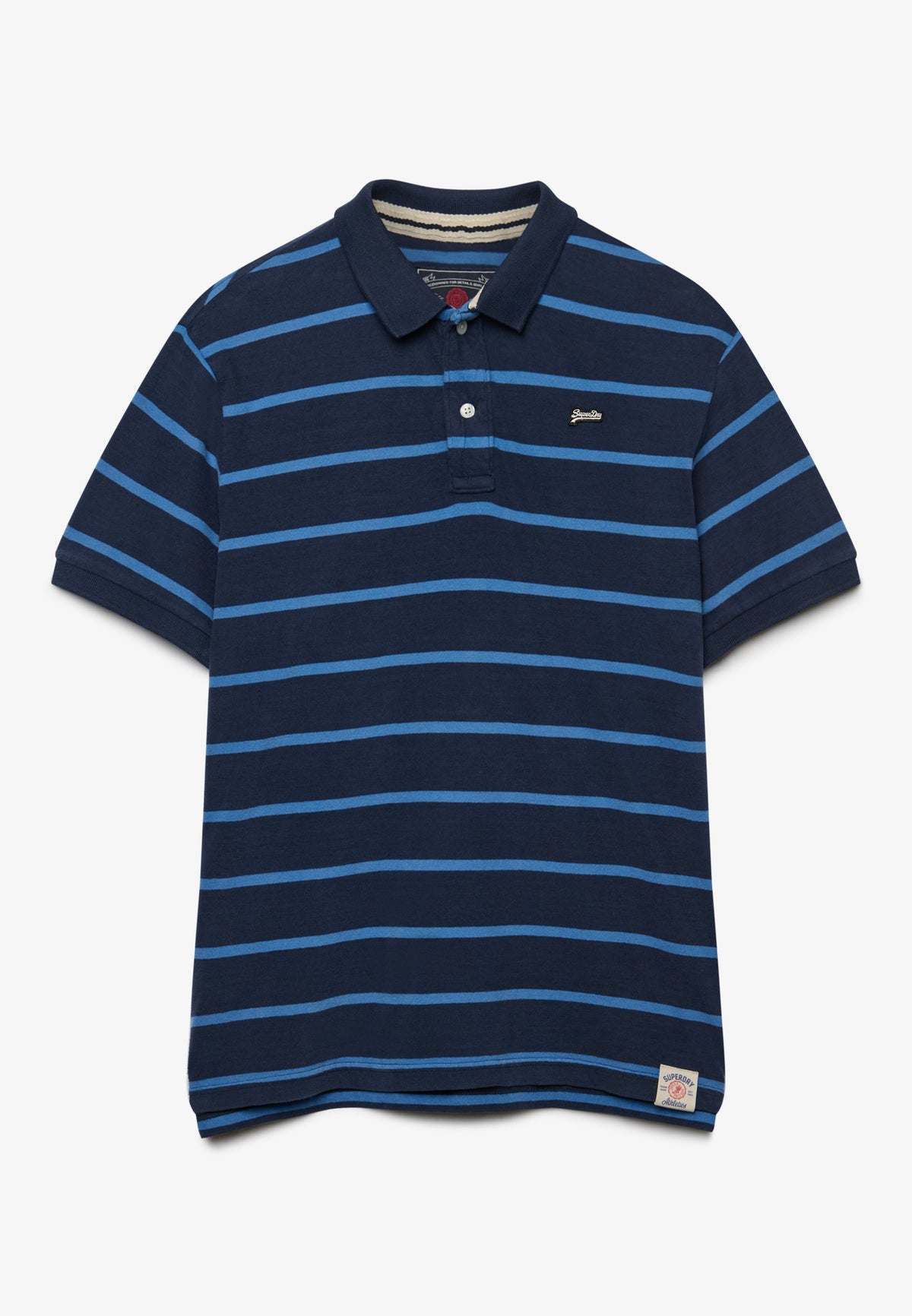 Superdry Vintage Stripe Jersey Polo in Navy Blue Stripe front view