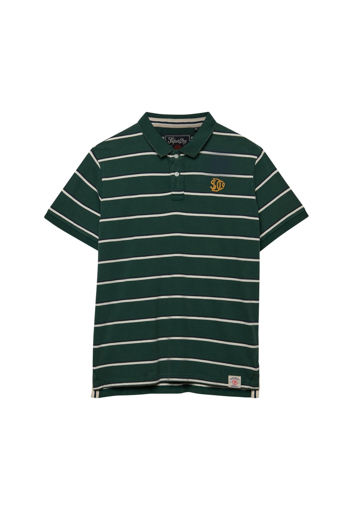 Superdry Vintage Stripe Jersey Polo in Green/Navy Stripe angled view