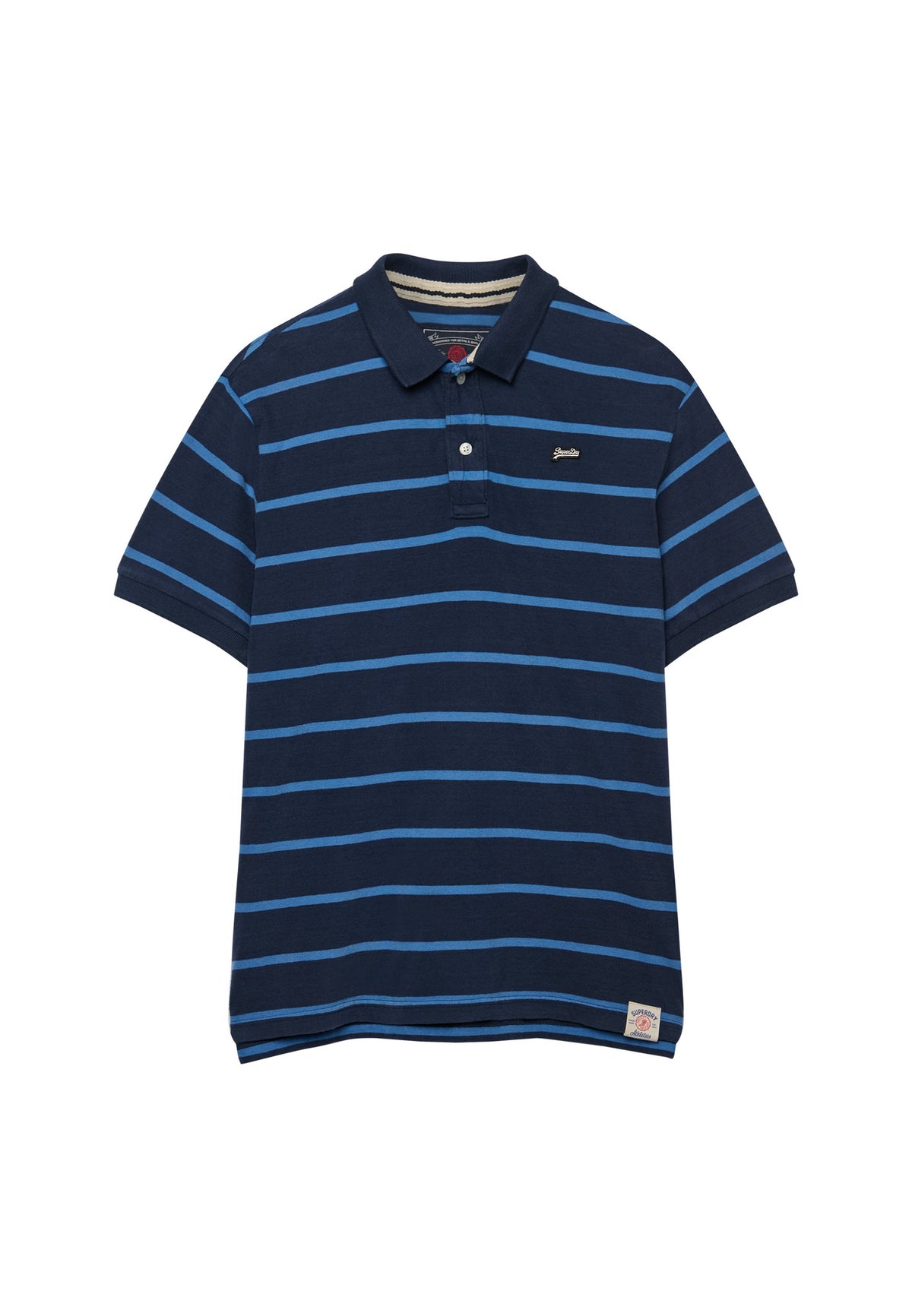 Superdry Vintage Stripe Jersey Polo in Navy Blue Stripe angled view
