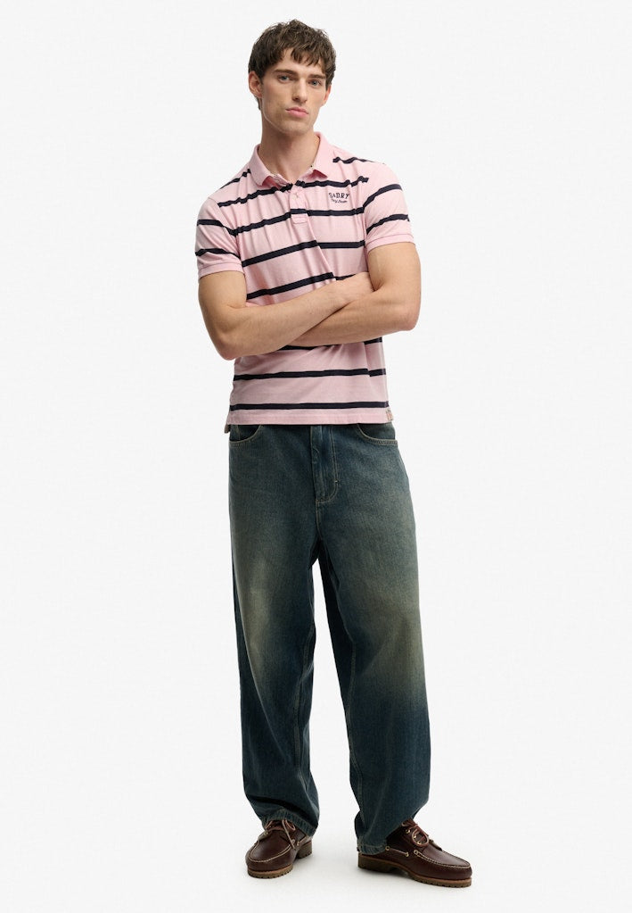 SUPERDRY Vintage Stripe Jersey Polo-Pink Navy Stripe Pink Navy Stripe back view
